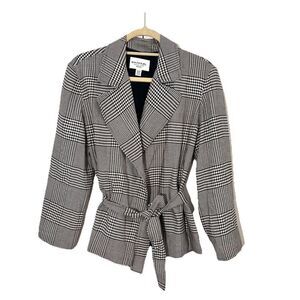Emanuel Ungaro Wrap Jacket Womens 8P Wool Blend Houndstooth Plaid Academia
